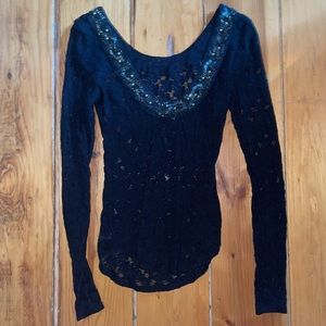 NWOT free people black lace shirt